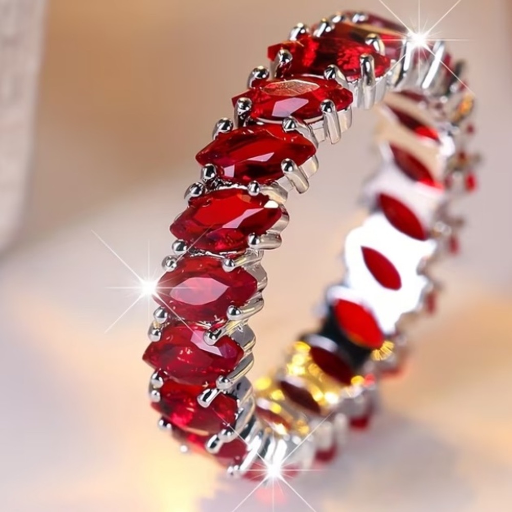 Elegant Red Cubic Zirconia Eternity Ring - Women Jewelry